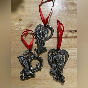 Lenox Set 3 Silver Plated Christmas Angels Ornaments Hope Peace Love No Box